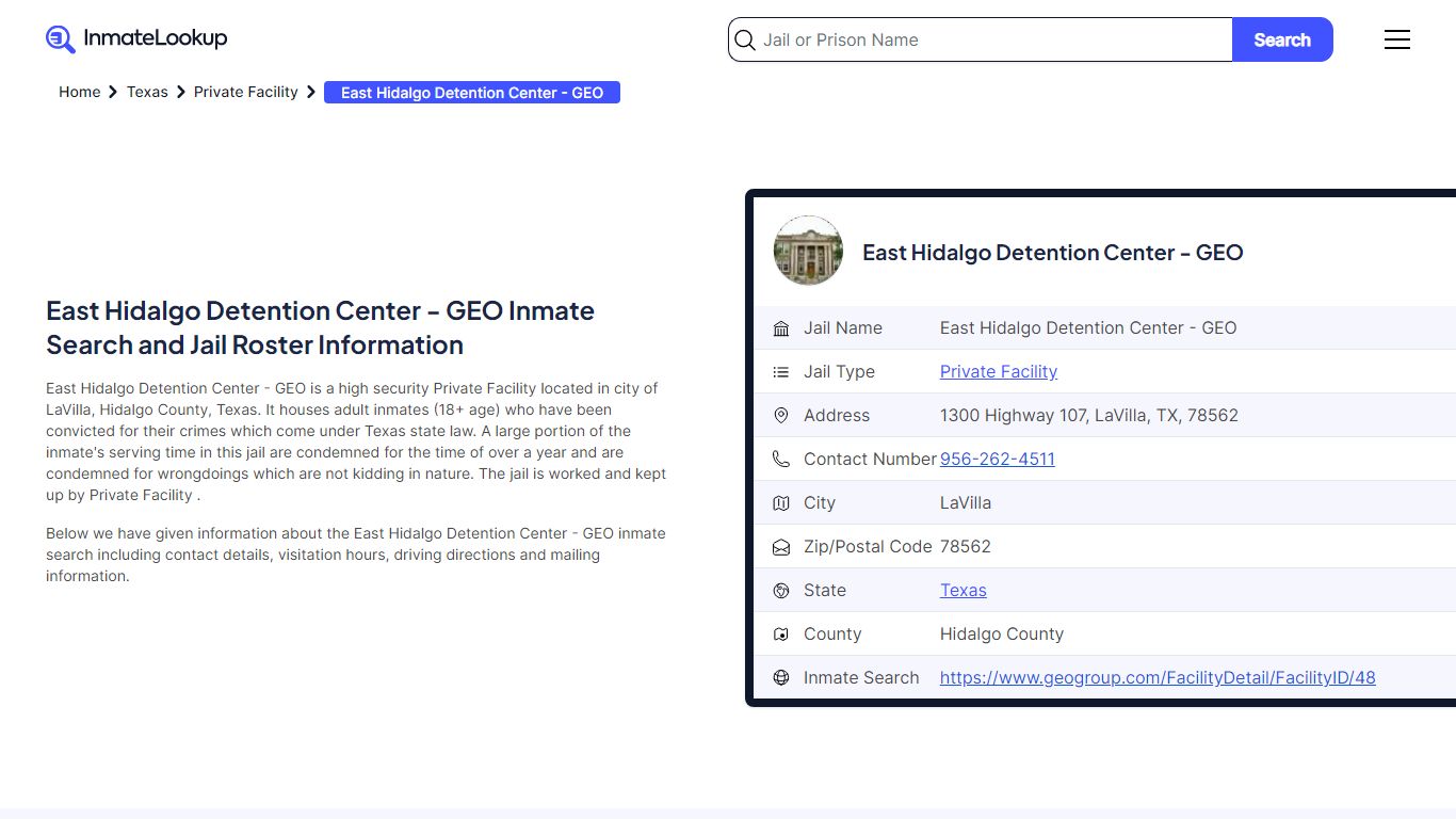 East Hidalgo Detention Center - GEO Inmate Search, Jail Roster ...